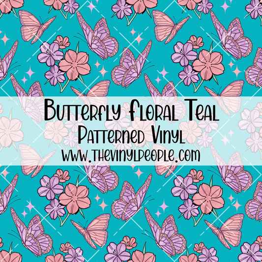 Butterfly Floral Teal Patterned Vinyl