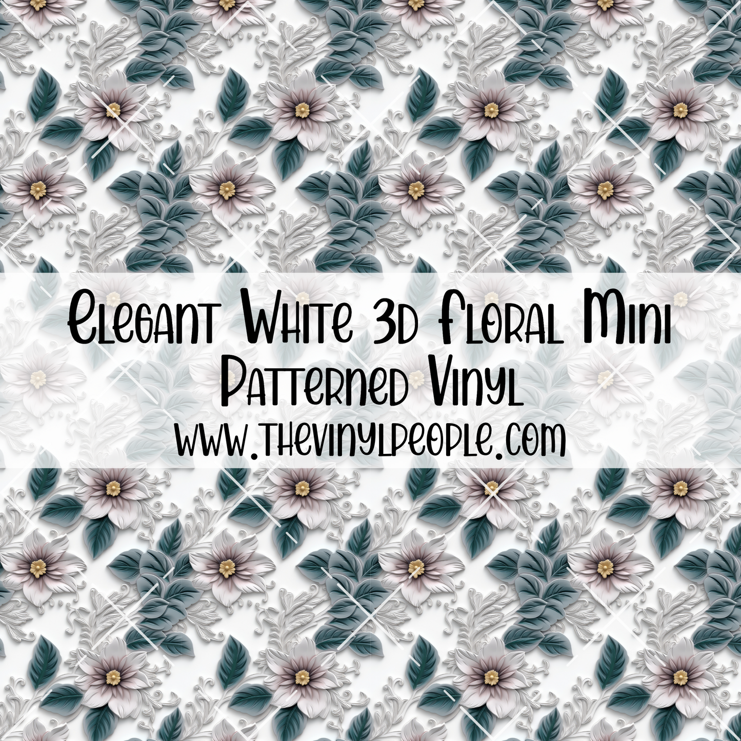 Elegant White 3D Floral Patterned Vinyl