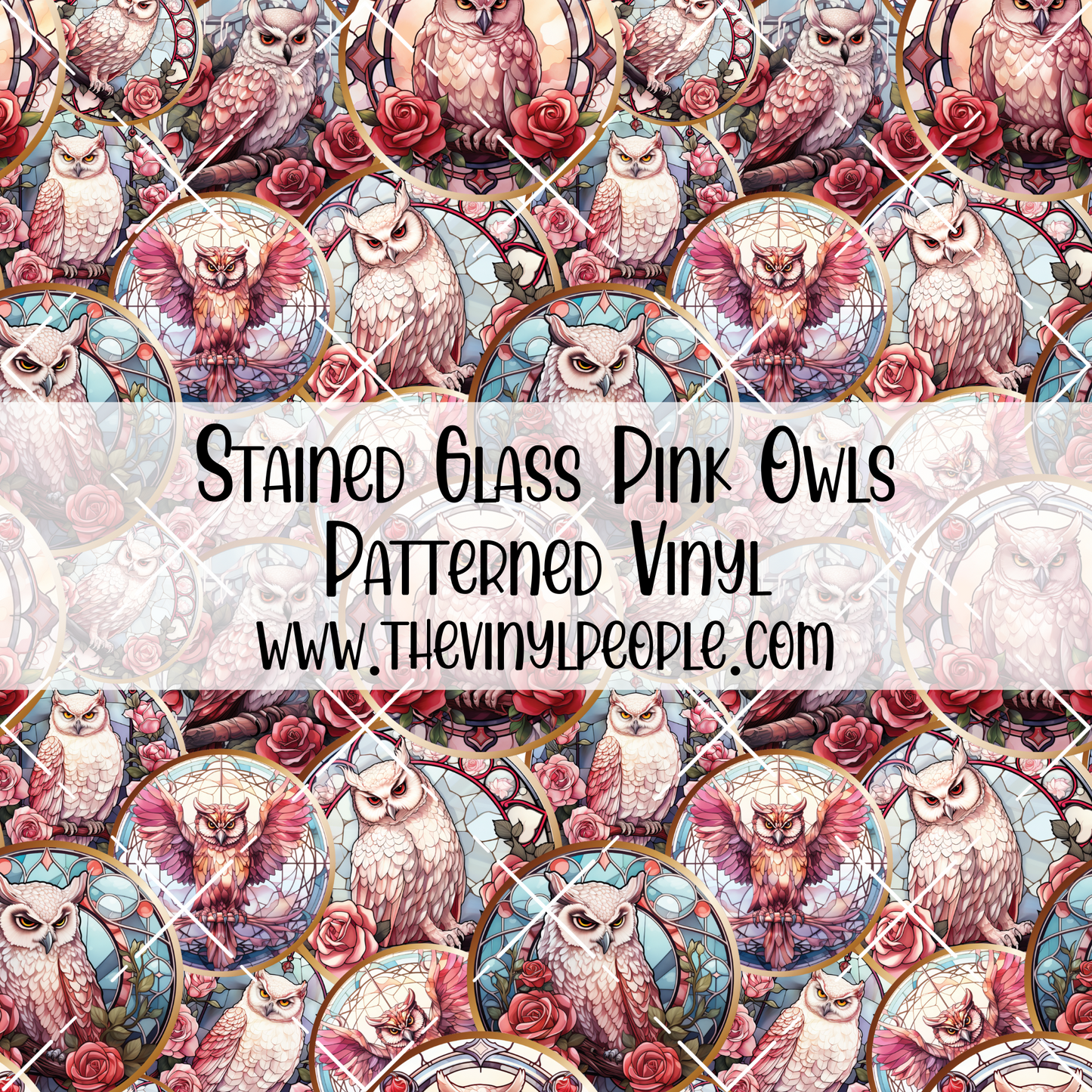 Stained Glass Pink Owls Patterned Vinyl