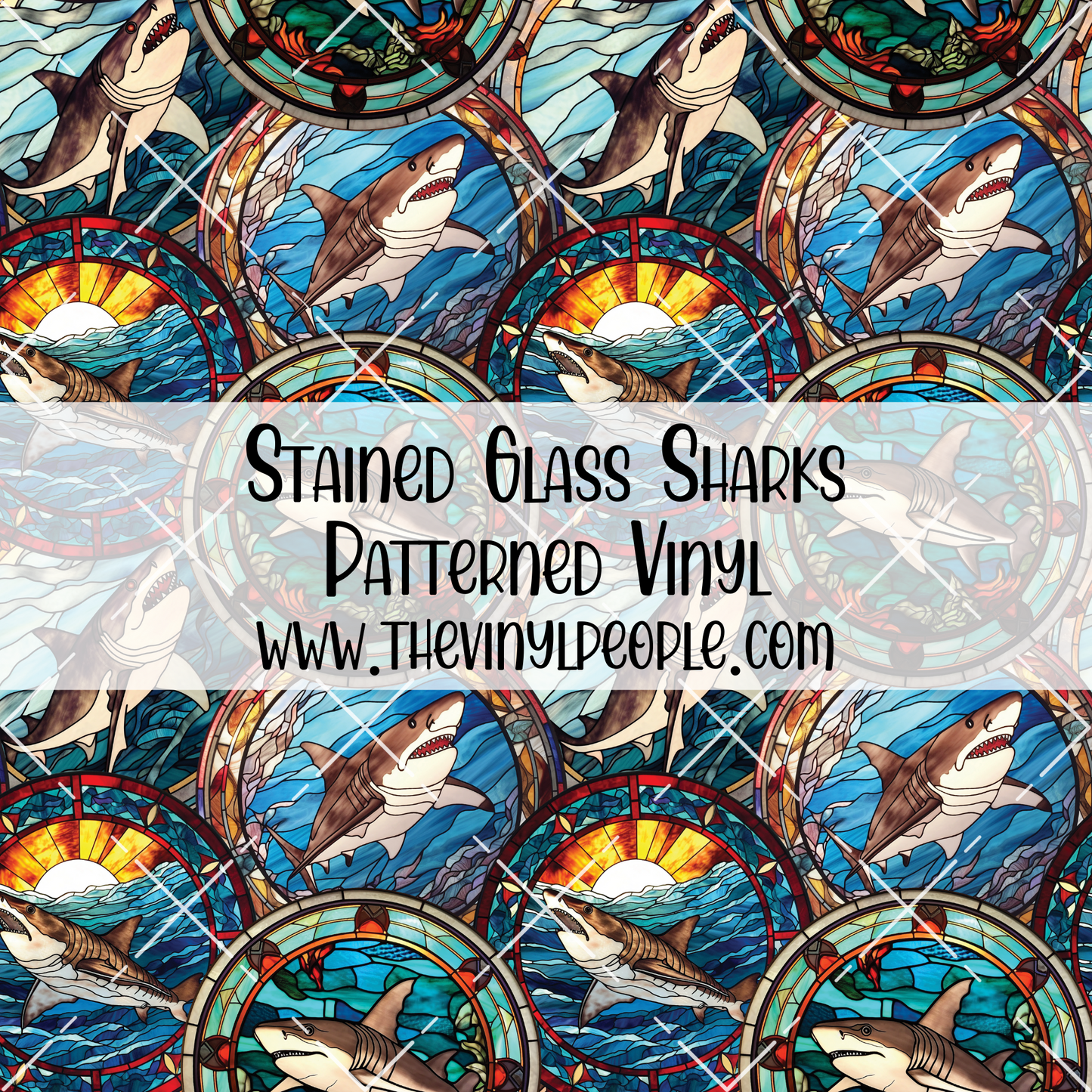 Stained Glass Sharks Patterned Vinyl