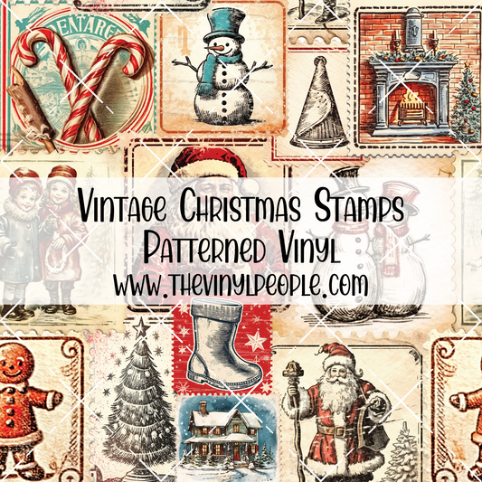 Vintage Christmas Stamps Patterned Vinyl