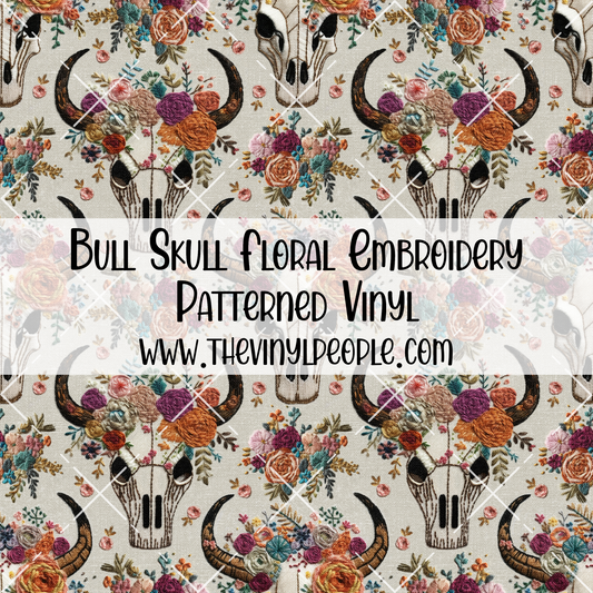 Bull Skull Floral Embroidery Patterned Vinyl