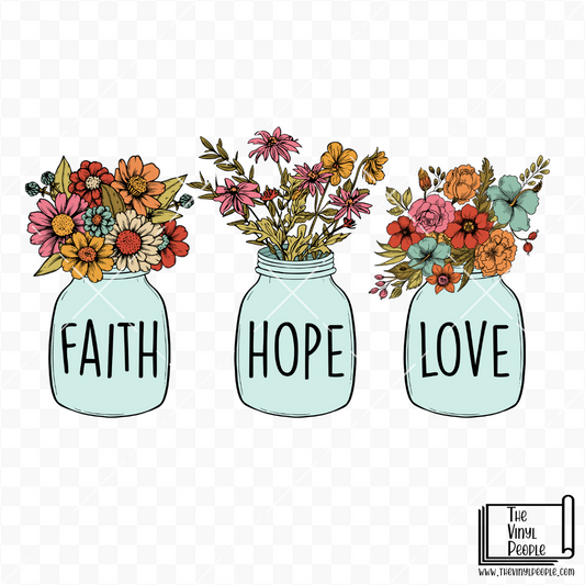 Faith Hope Love Mason Jars Vinyl Decal