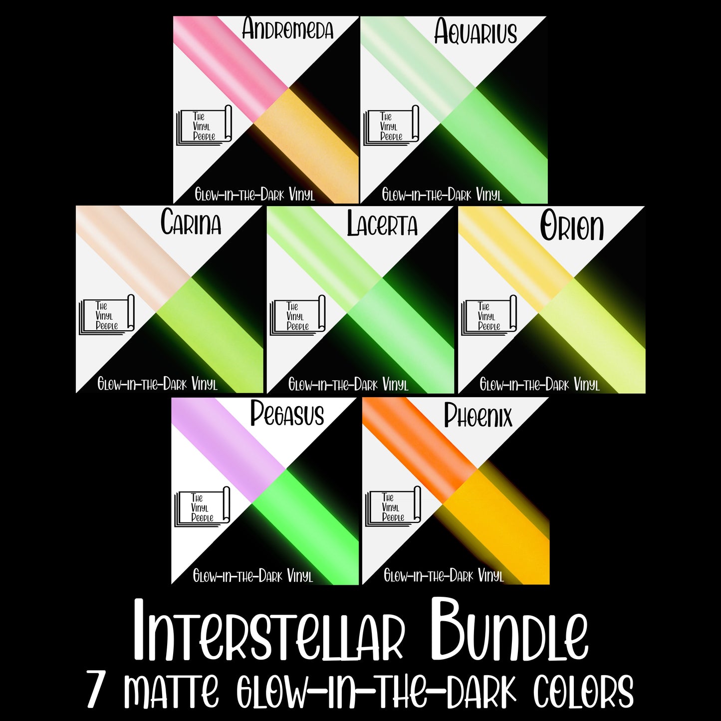 Interstellar Bundle - 12" x 12" Sheet of all 7 Matte Glow-in-the-Dark Colors