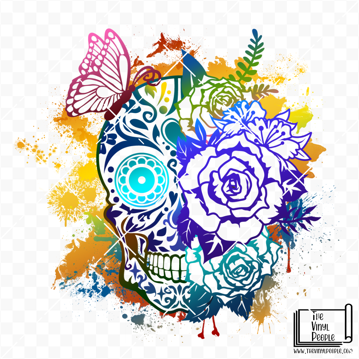 Rainbow Sugar Skull Vinyl Decal