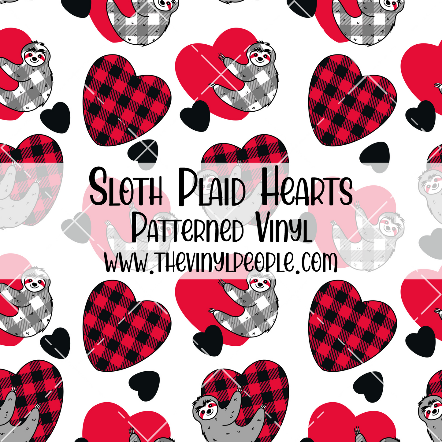 Sloth Plaid Hearts Patterned Vinyl