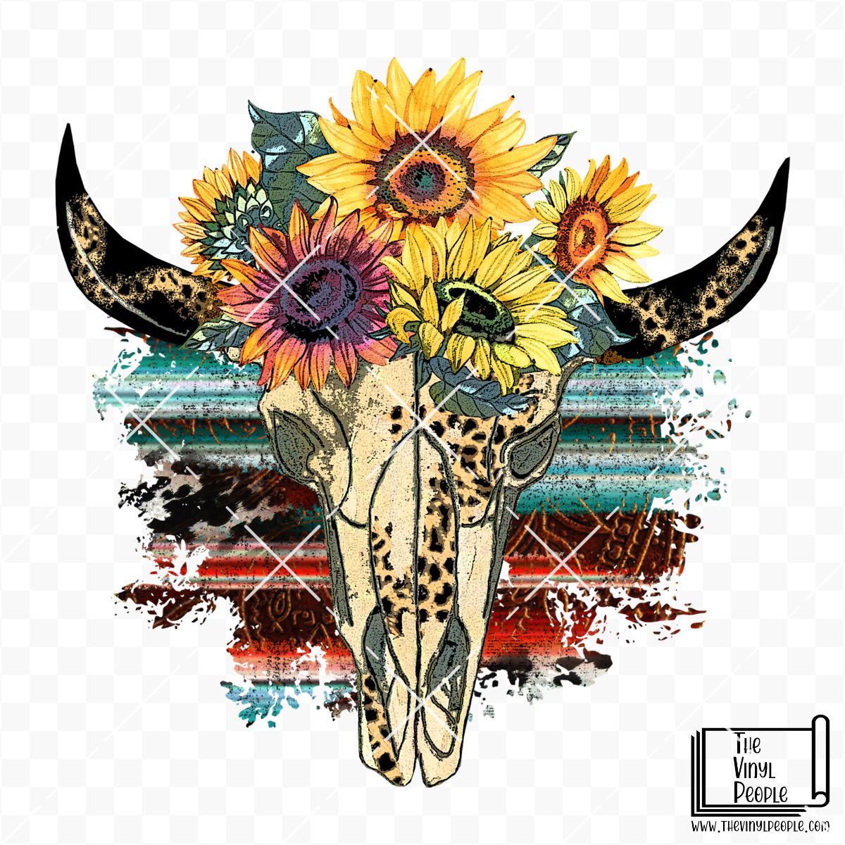 Sunflower Crown Bull Skull Vinyl Decal